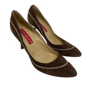 Fornarina Suede Pumps Stacked Heels Brown Women's EU 36 Cross Stitch Detail